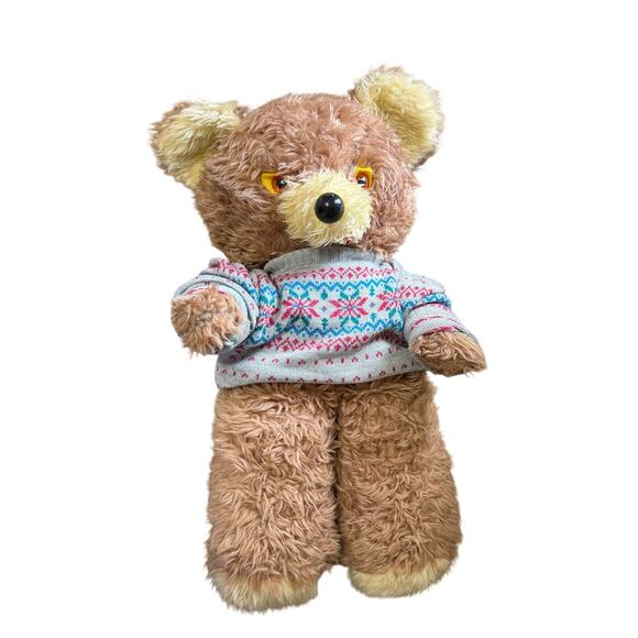 Vintage 1980s Well-Made Toy “Happiness Aid” Teddy Bear 30” Jumbo Plush Sweater - Picture 1 of 6